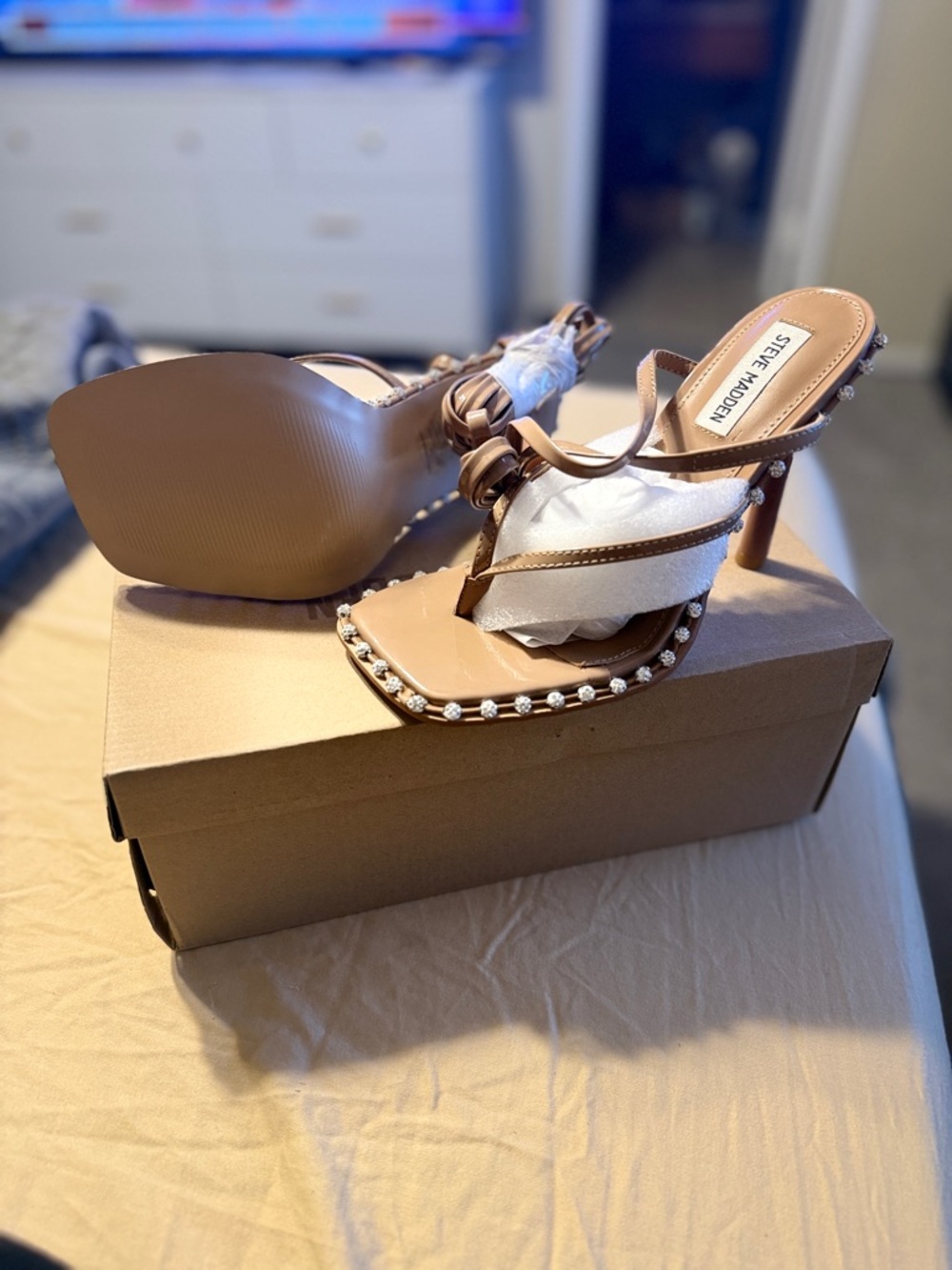 Steve Madden Tan Rhinestone Strappy Heels